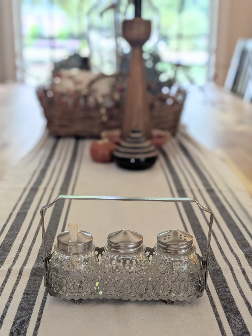 Vintage Crystal Cut Glass Condiment Jam Pot Cruet Set Caddy